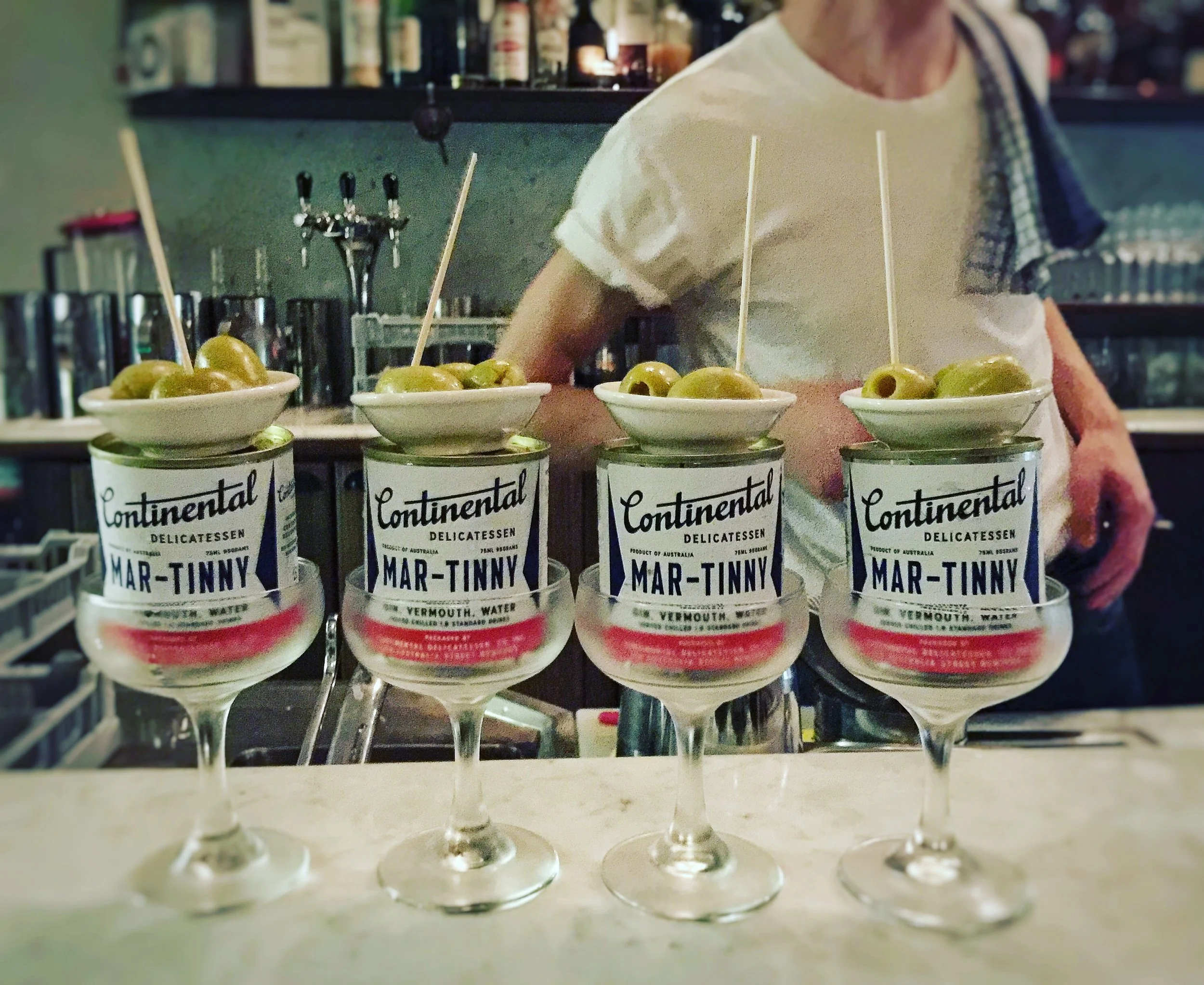Continental Deli martinny martinis in a row