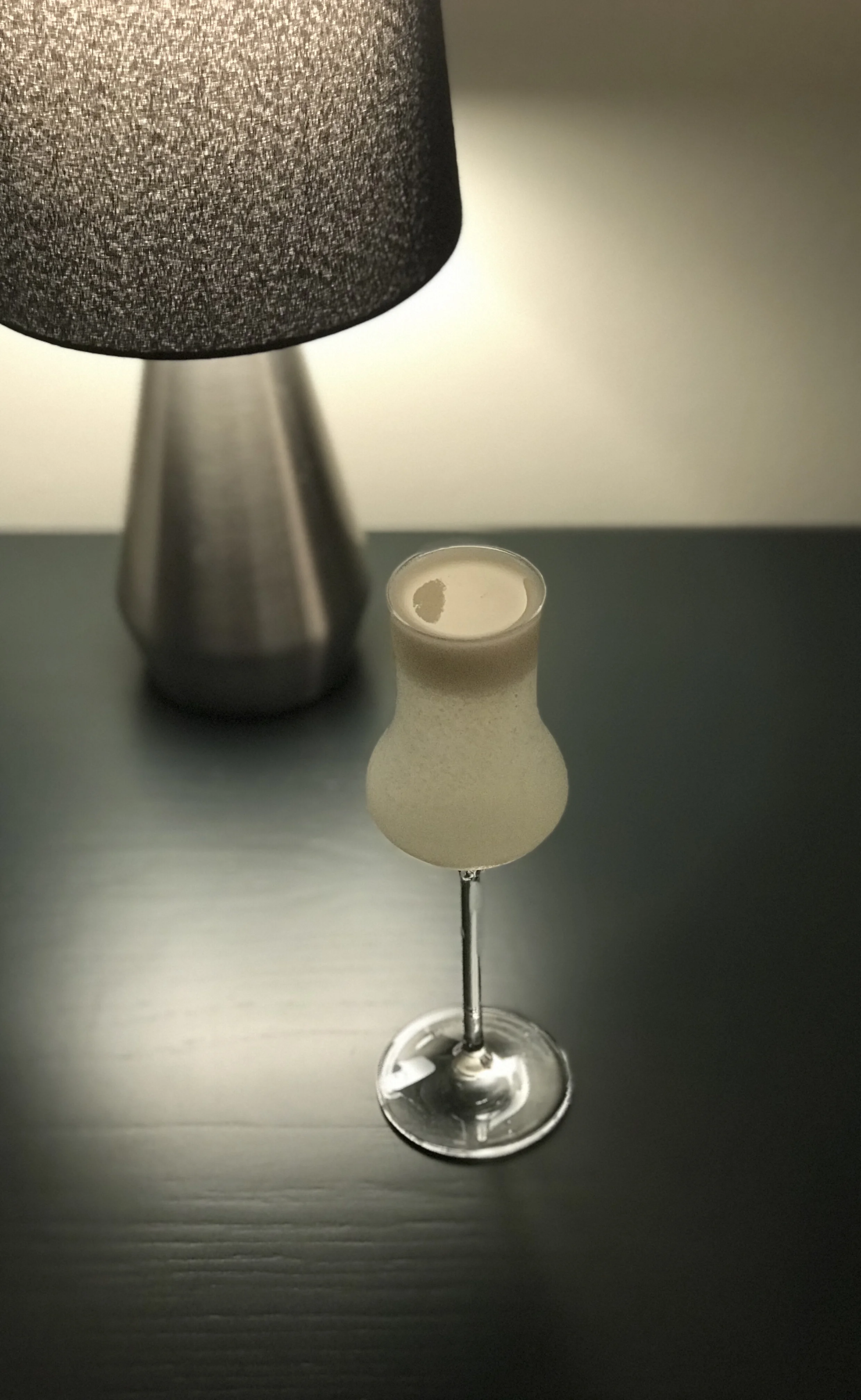 One of the recipes from One Bottle Cocktail, the Silken Sour, which uses tofu to help give the cocktail its texture and also that foam