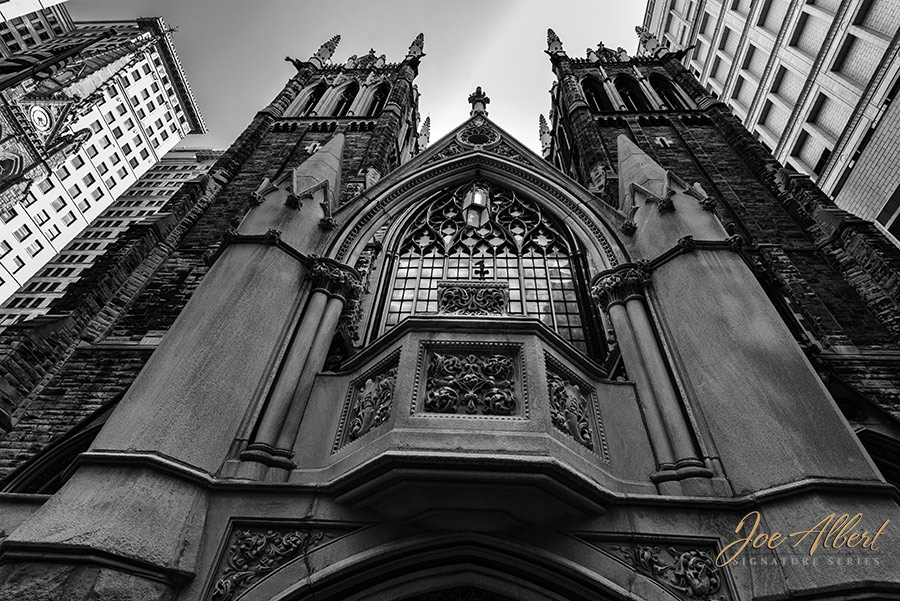 I Love this church! I think it's First Presbyterian by the arts district . If you look close, you will see a pigeon on the cross