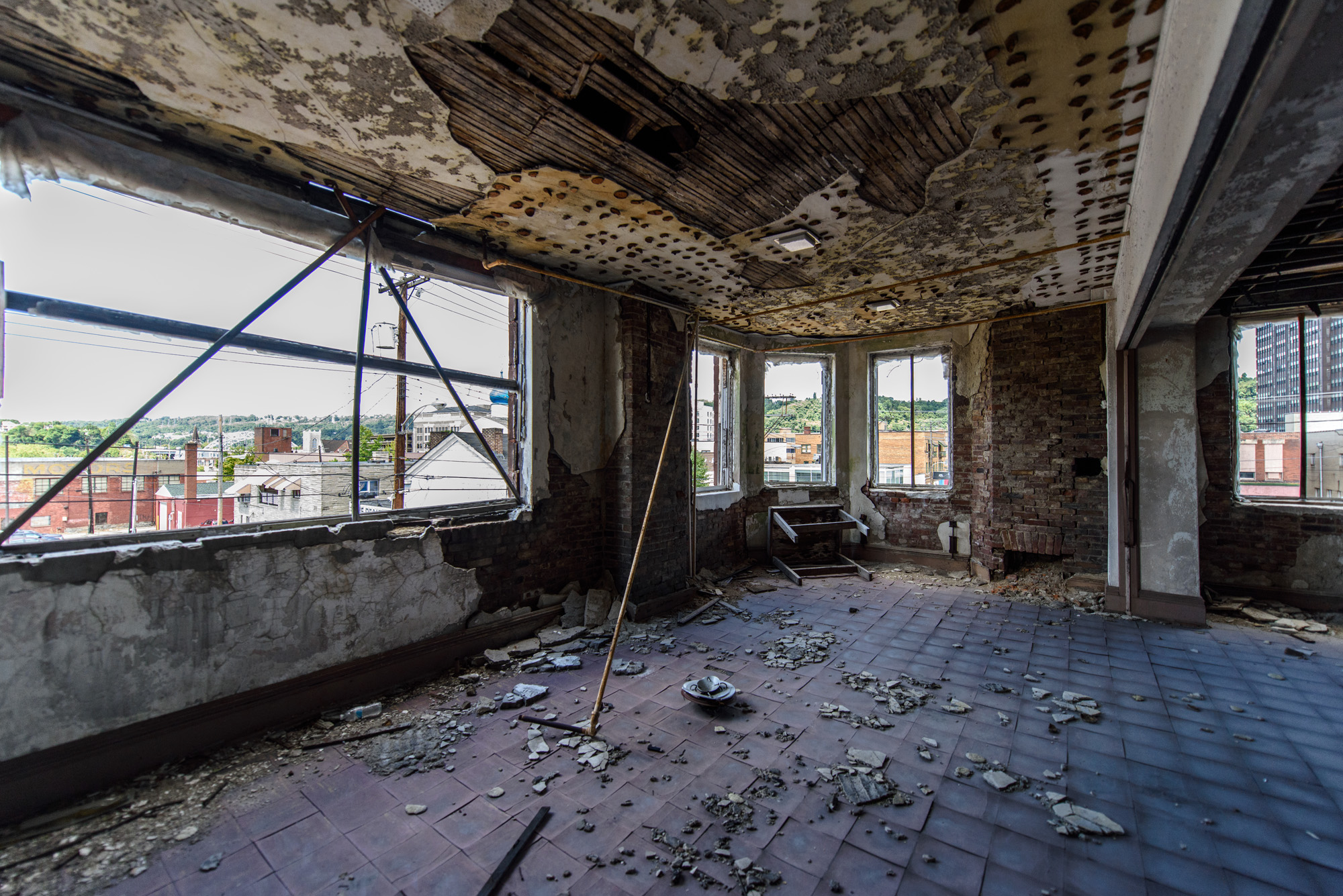 This view is looking out the side room of the sanctuary 
