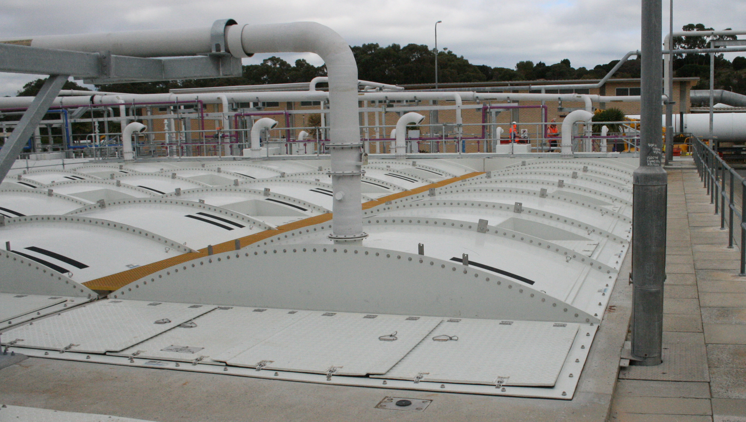 Segmented fibreglass covers at municipal wastewater treatment plant