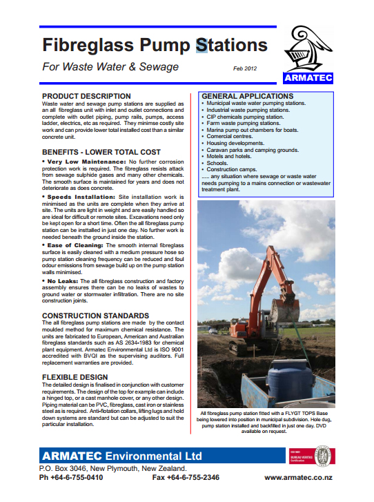 Armatec Fibreglass Pump Stations