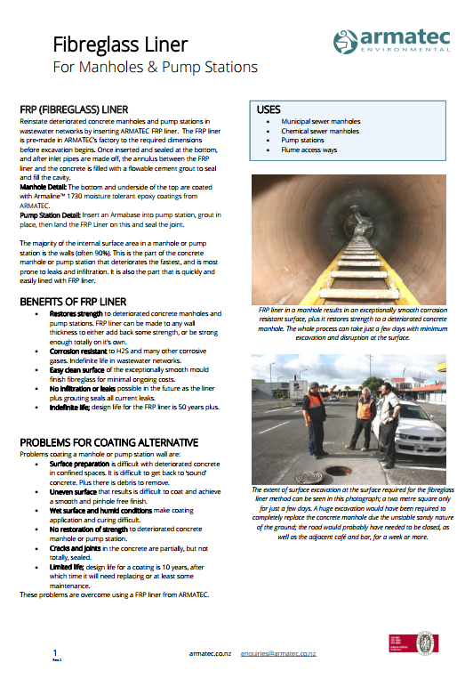 Armatec Fibreglass Sewer Liners