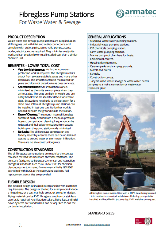 Armatec Fibreglass Pump Stations
