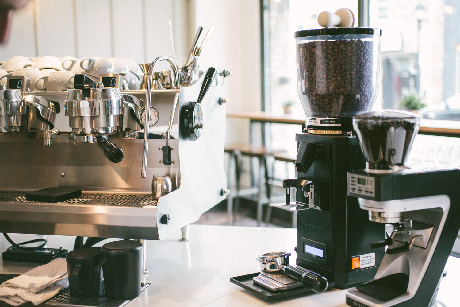Image of espresso machine and coffee grinder