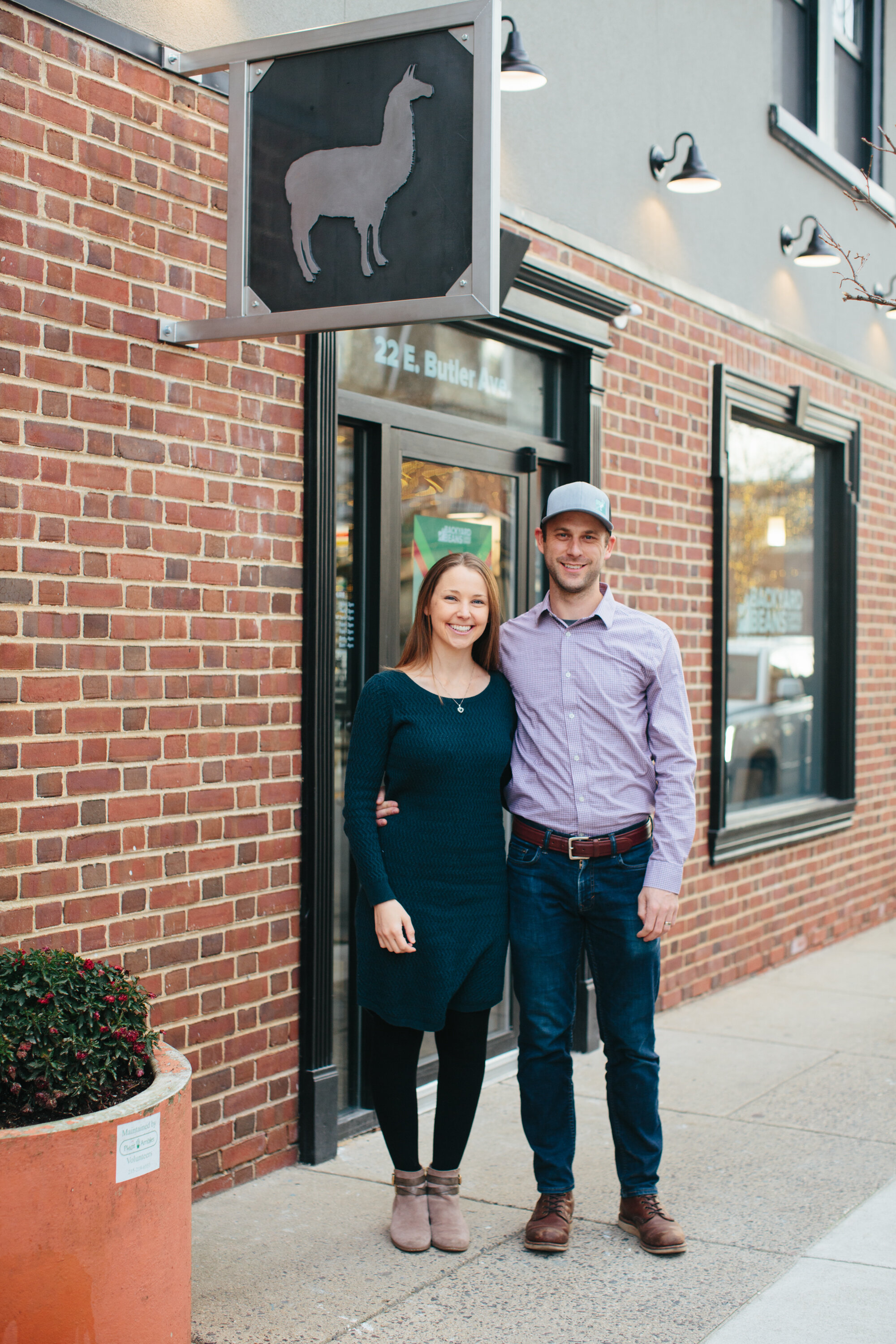 Image of Laura and Matthew Adams outside Ambler cafe.