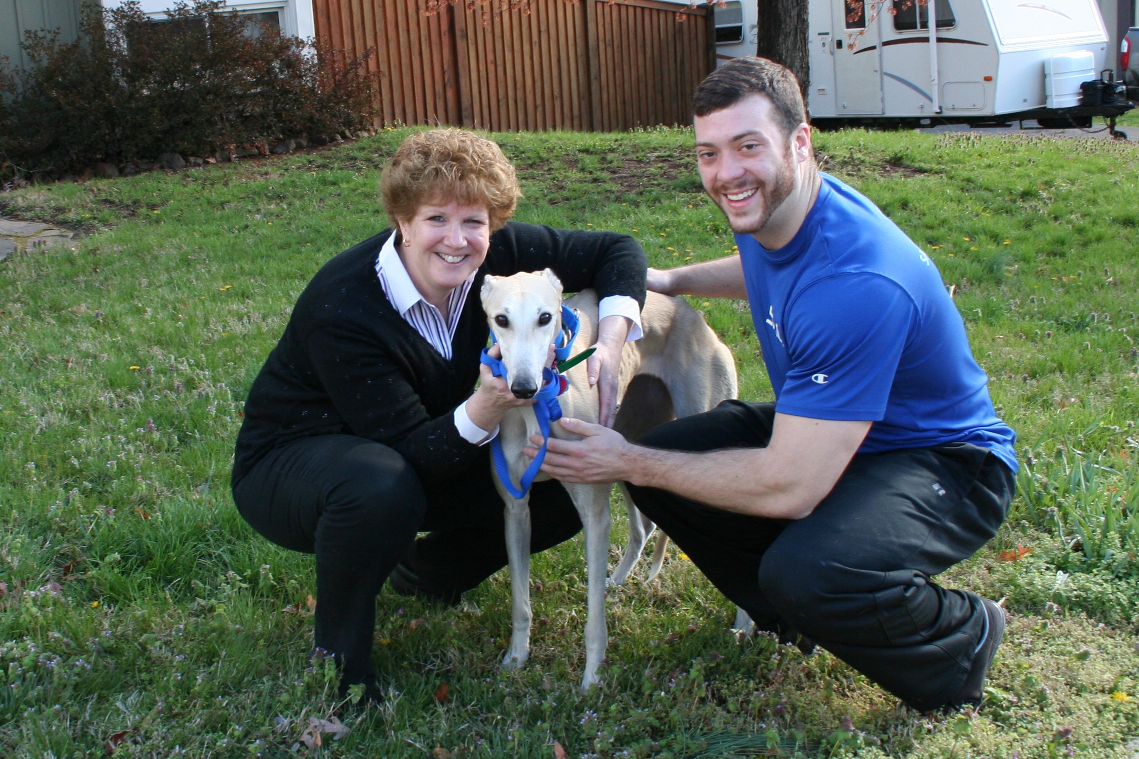 Jo and Matthew came with her son and they adopted a beautiful light fawn. She was called Wendy but is now called Tasha.
