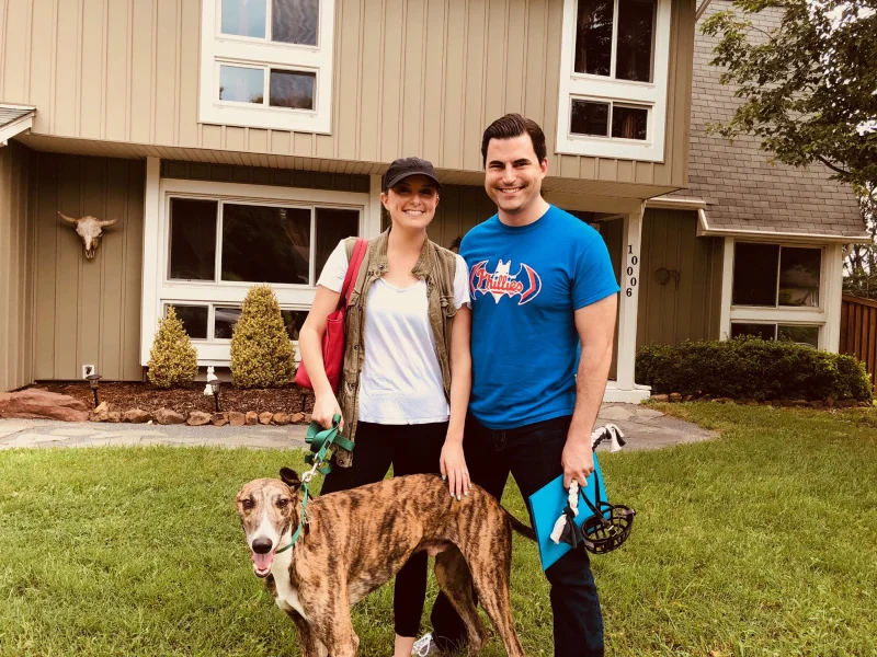 Kristen and Zach were so happy to meet their gorgeous brindle boy, Remy. Remy is very curious. From what we heard, Remy has already taken over their home and their hearts.