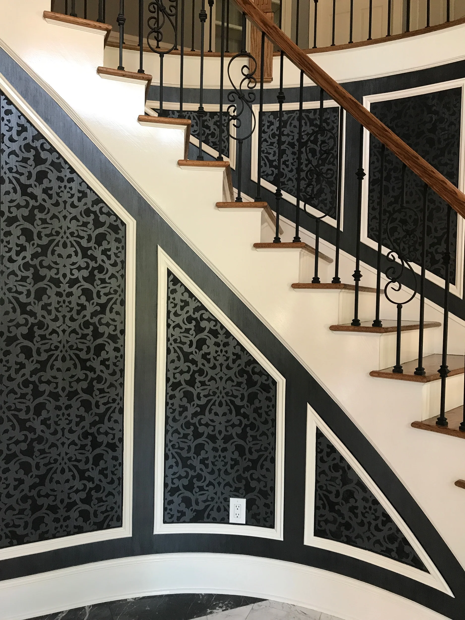 Velvet Plaster Stencil over Metallic Strie
