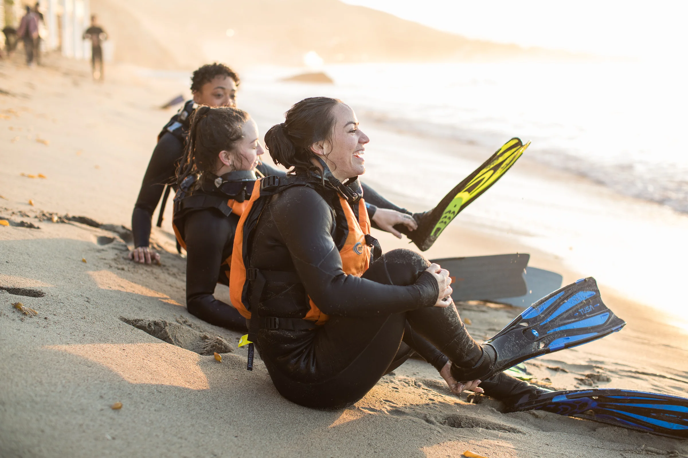 Camille Leblanc-Bazinet smiles in celebration of completing a Seal training exercise during Performing Under Pressure, in Malibu, California October 5 2018