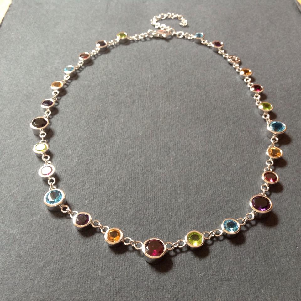 Rhodium plated silver Stone set necklace