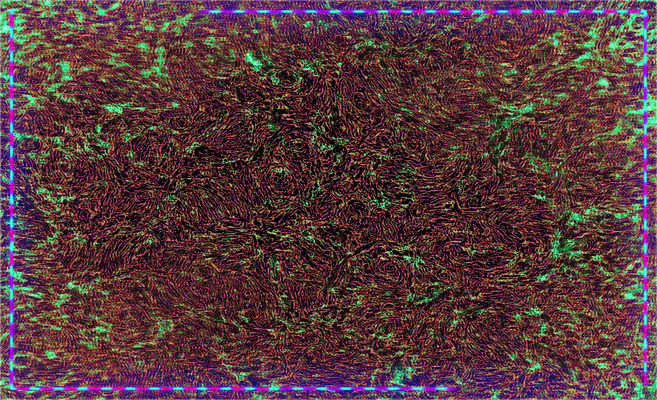   “Cytospace 9/21/26”, pigmented inks &amp; acrylic on canvas, 38 × 62 inches  