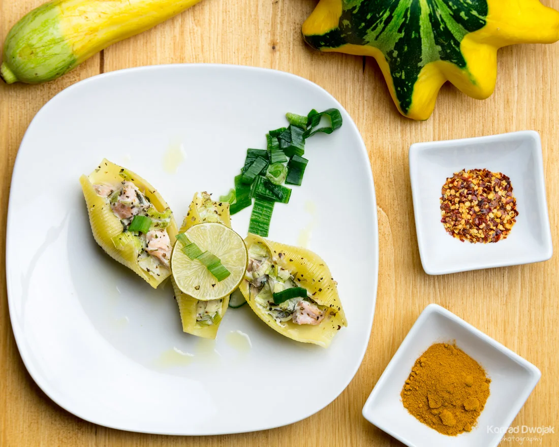 Salmon & Leek Stuffed Shells - Food photography