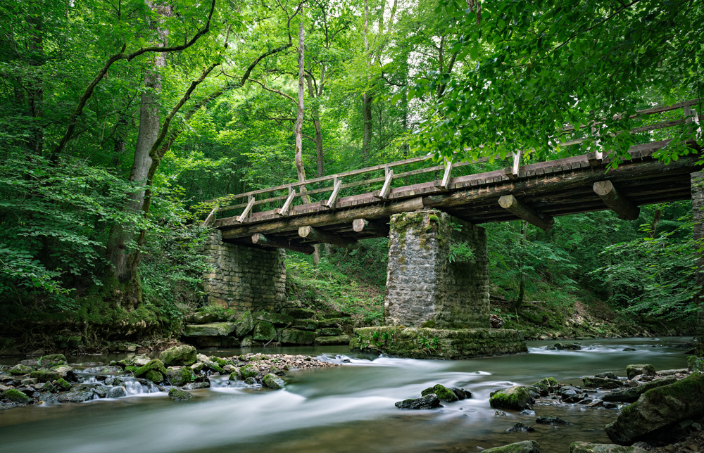 A bridge on the  Syre/Syr River in Manternach, Luxembourg