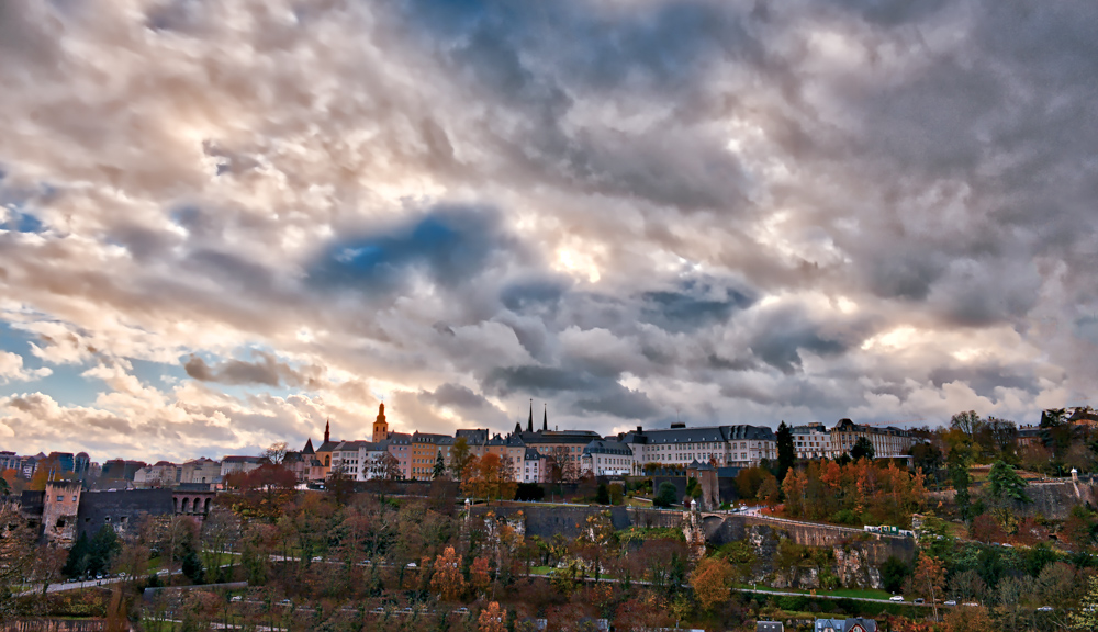 Luxembourg City on a cloudy November evening