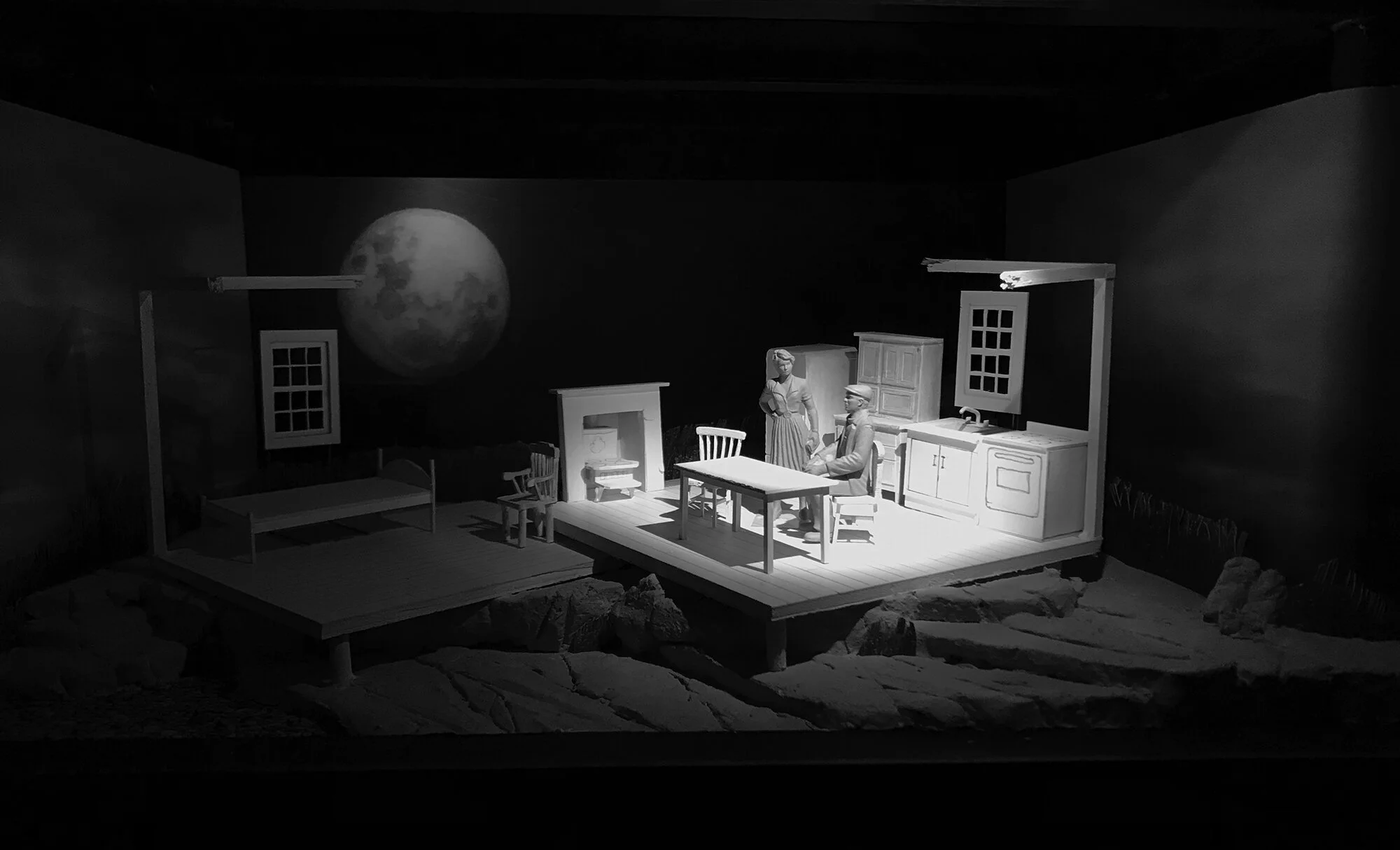 1/2" preliminary white model - nighttime kitchen