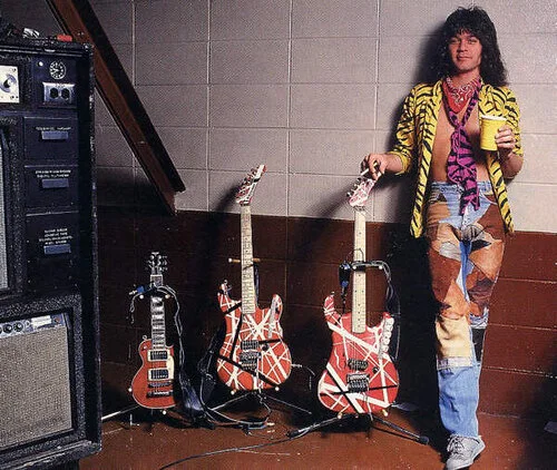 EVH backstage with his guitars
