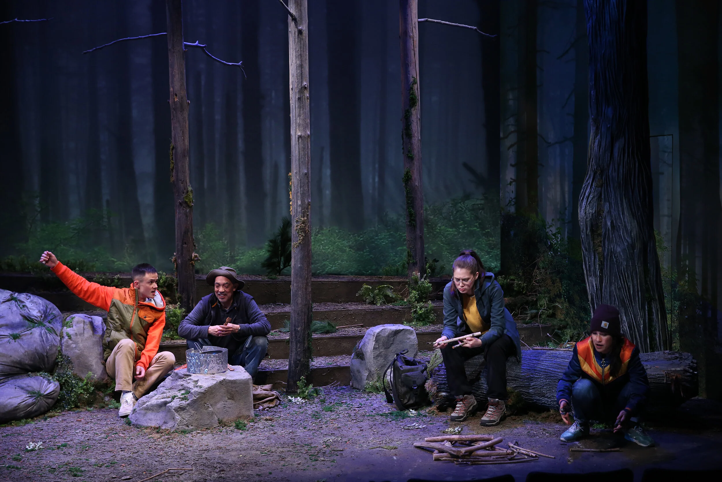 Nighttime cooking and campfire