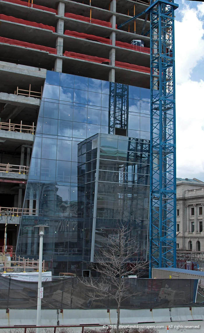 Detail view of facade installation, April 2015