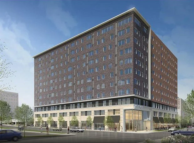 Architects' rendering, view from Euclid Avenue at East 18th Street