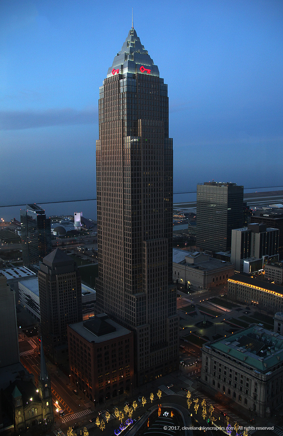 Evening view from Terminal Tower observation deck, December 2017