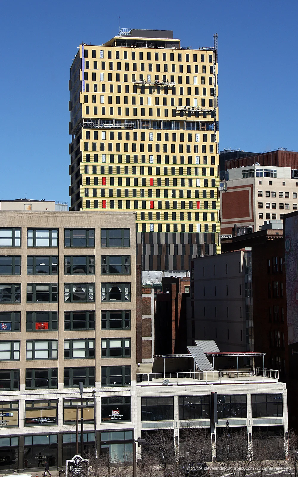 Construction view from East Fourth Street and Huron Road, March 26th, 2019.