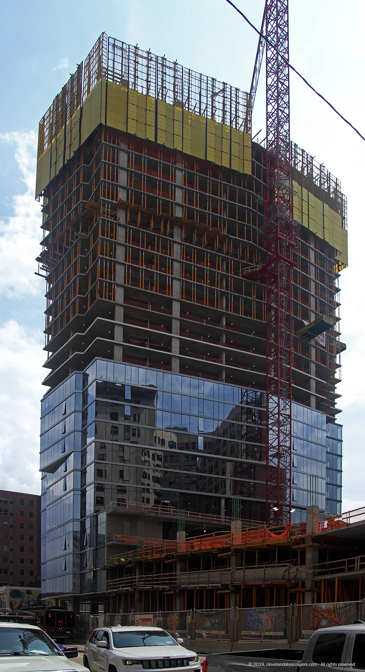 Construction view from Euclid Avenue at East 14th Street, August 15, 2019