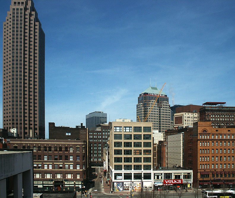 Construction crane (parking garage base) from East 4th and Huron Road, March 2005