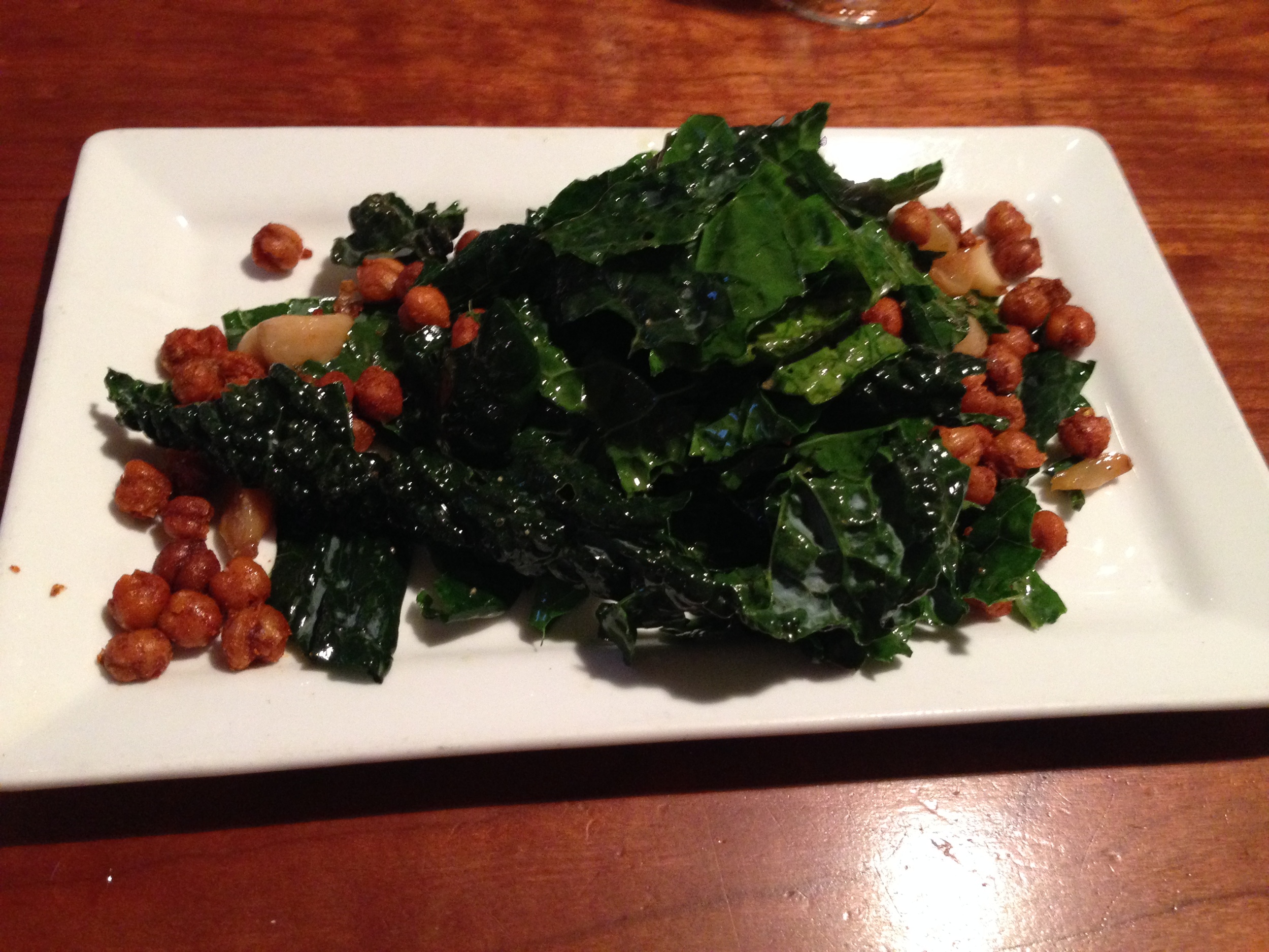 kale salad with fried garbanzos, roasted garlic, and lemon vinaigrette (my favorite)