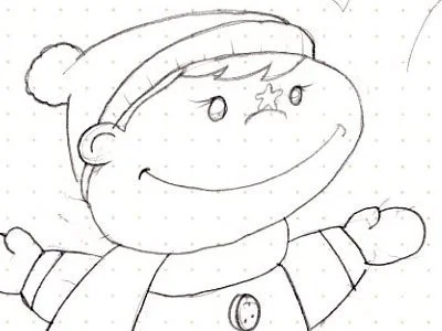 This is one of the final sketches of the main character. I still prefer pencil and paper. From there I can my work into Adobe Illustrator.