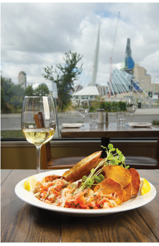 VIEW FROM THE PROMENADE CAFE OF RED RIVER LANDMARKS