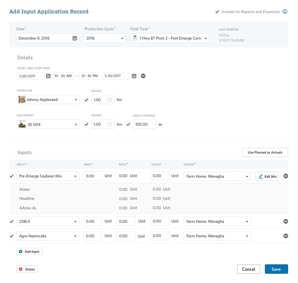 Complete Input Application Record