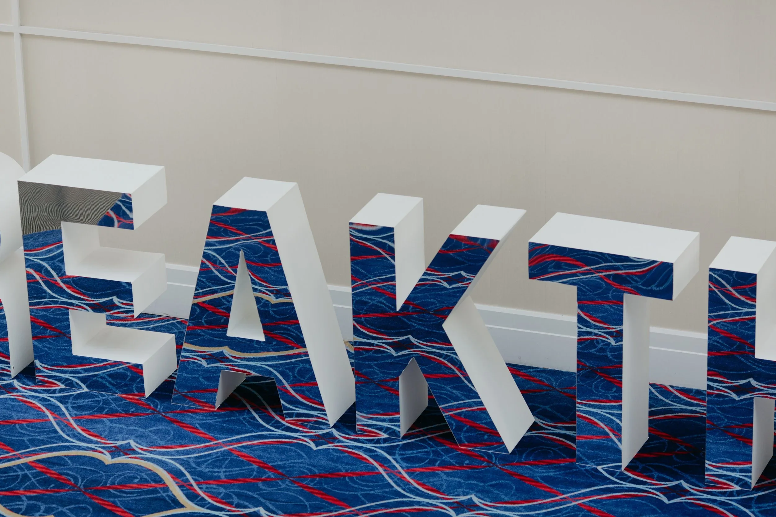 Oversized dimensional lettering installation with custom fabrication and event branding.