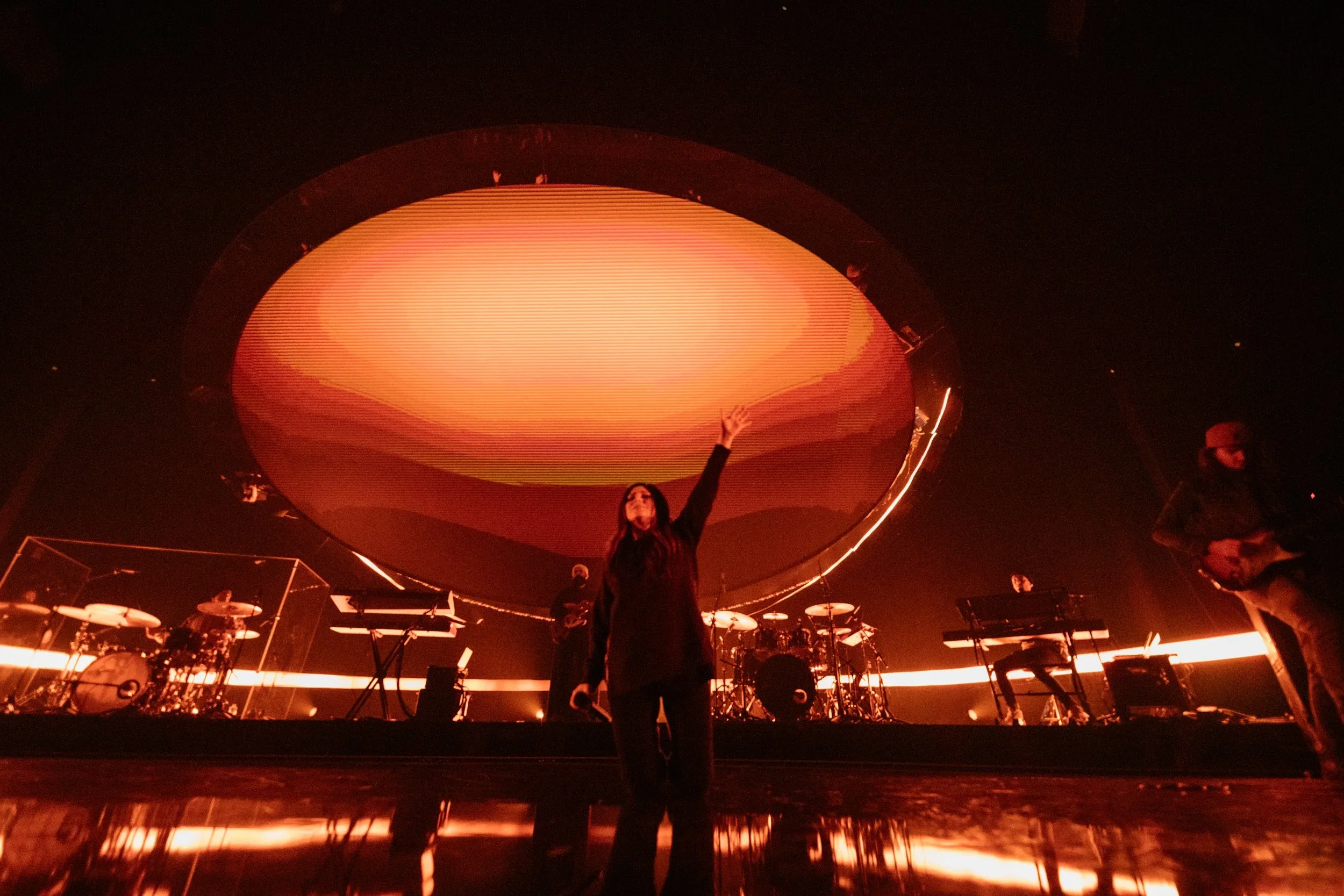 Large illuminated scenic stage element for live performance environment.