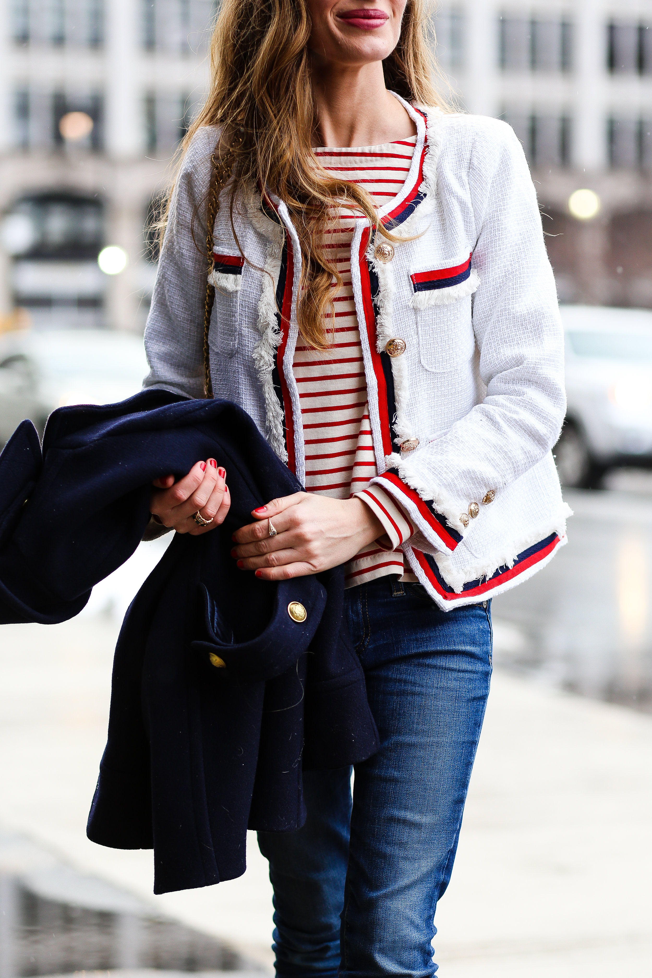 Red, White, and Blue Tweed Blazer — Enchanting Elegance