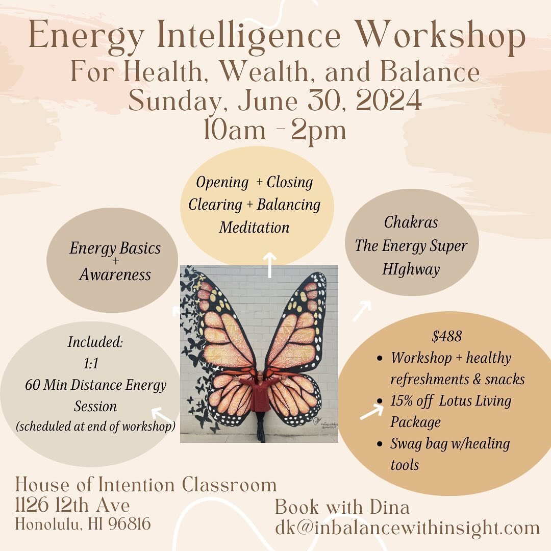 Last summer we came together for the very first Energy Intelligence workshop, and we are preparing to do it again this summer! 

Join me at House of Intention on June 30, 2024 for Energy Intelligence: Health, Wealth, + Balance! 

Spend the day with m