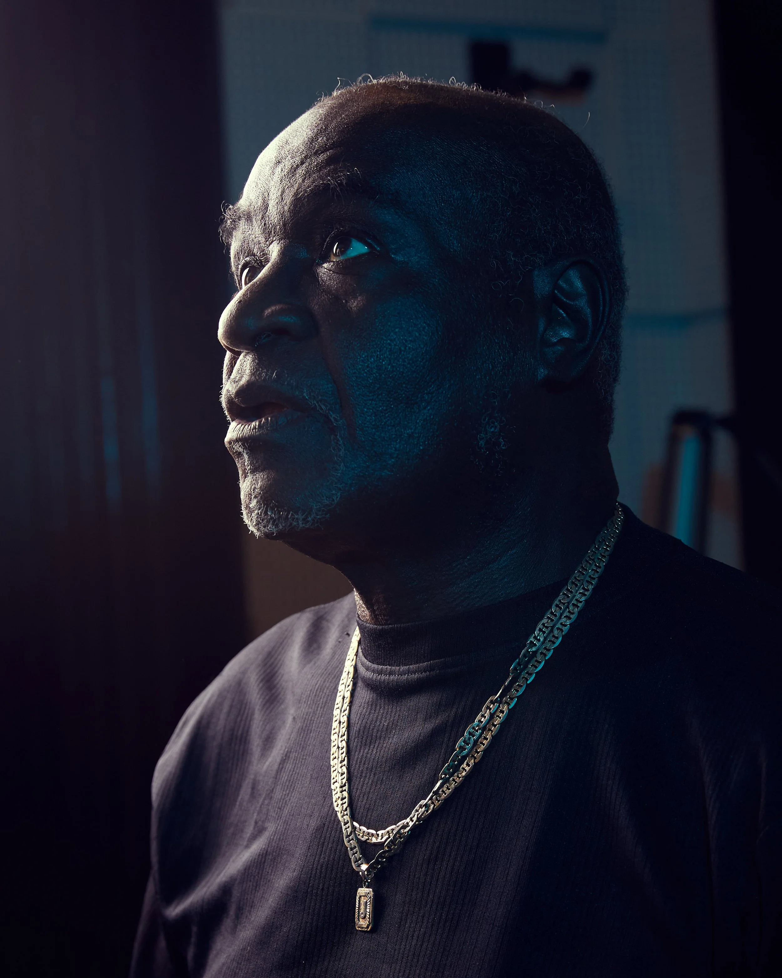 Blue-lit portrait