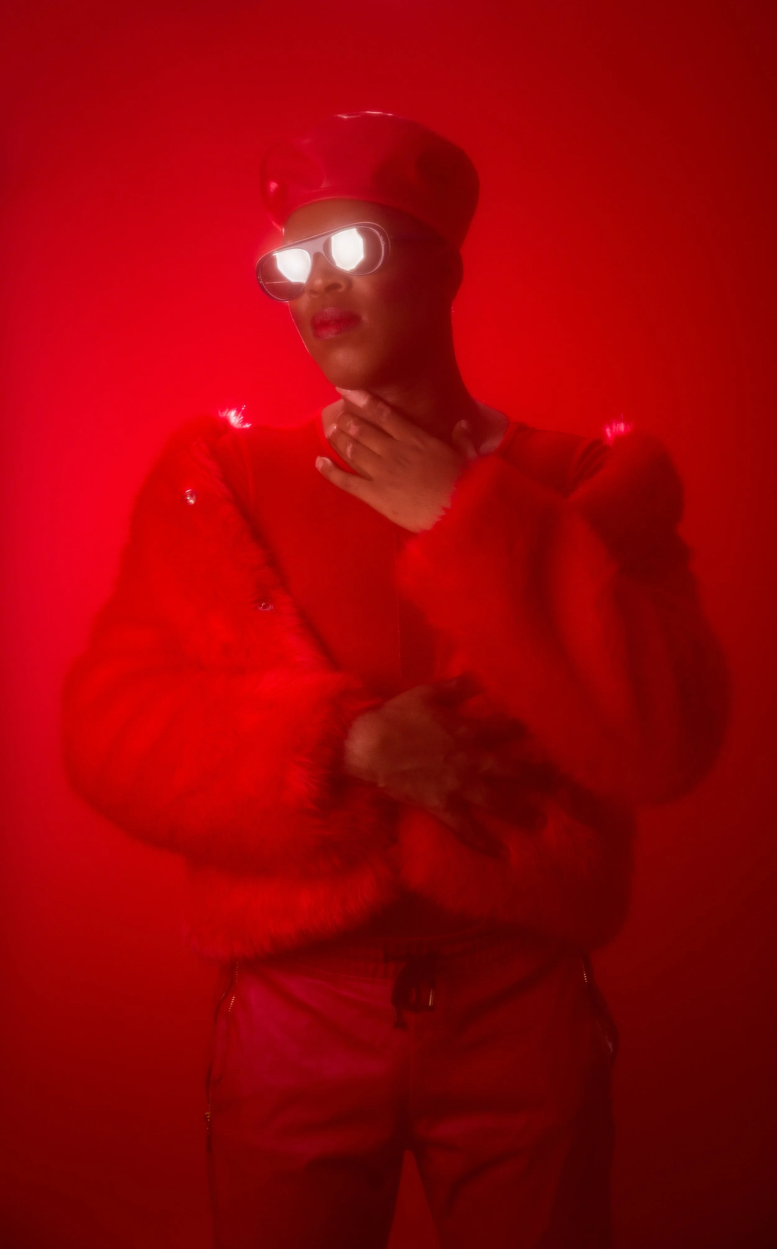 Red monochrome artist portrait