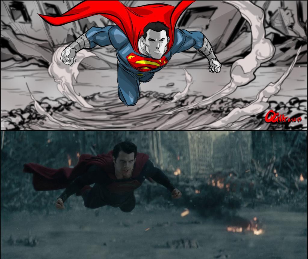  storyboard and corresponding screenshot from "Man of Steel" (2013)