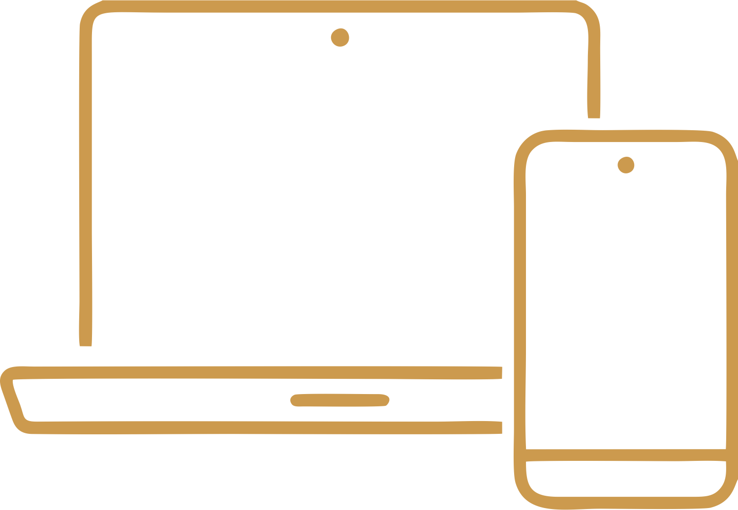 Outline illustration of a computer monitor and a smartphone.