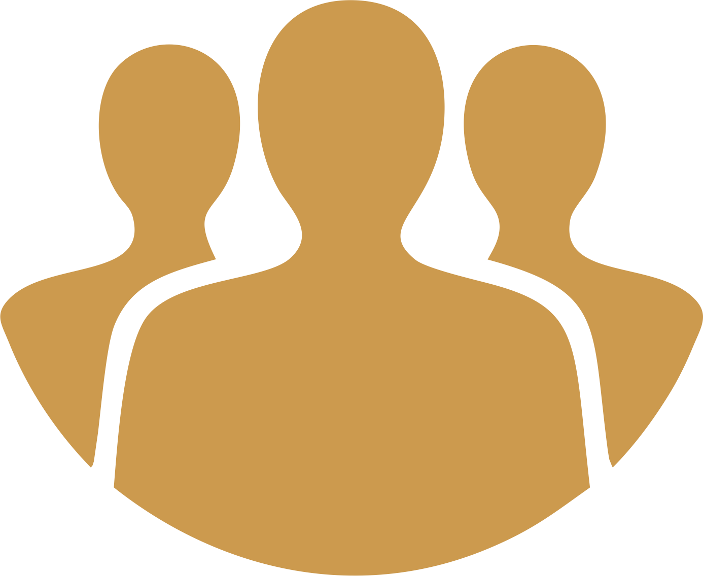 Icon of three overlapping human silhouettes in gold color.