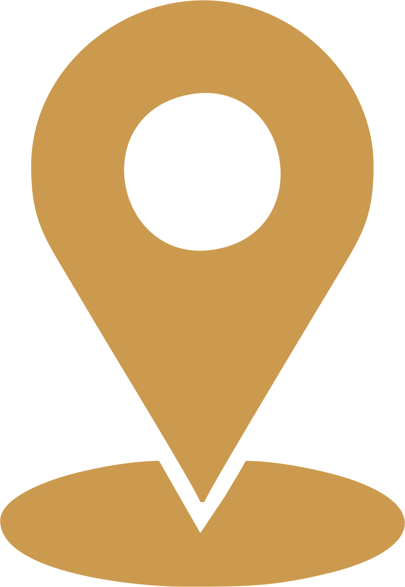 A brown map pin icon on a black background.