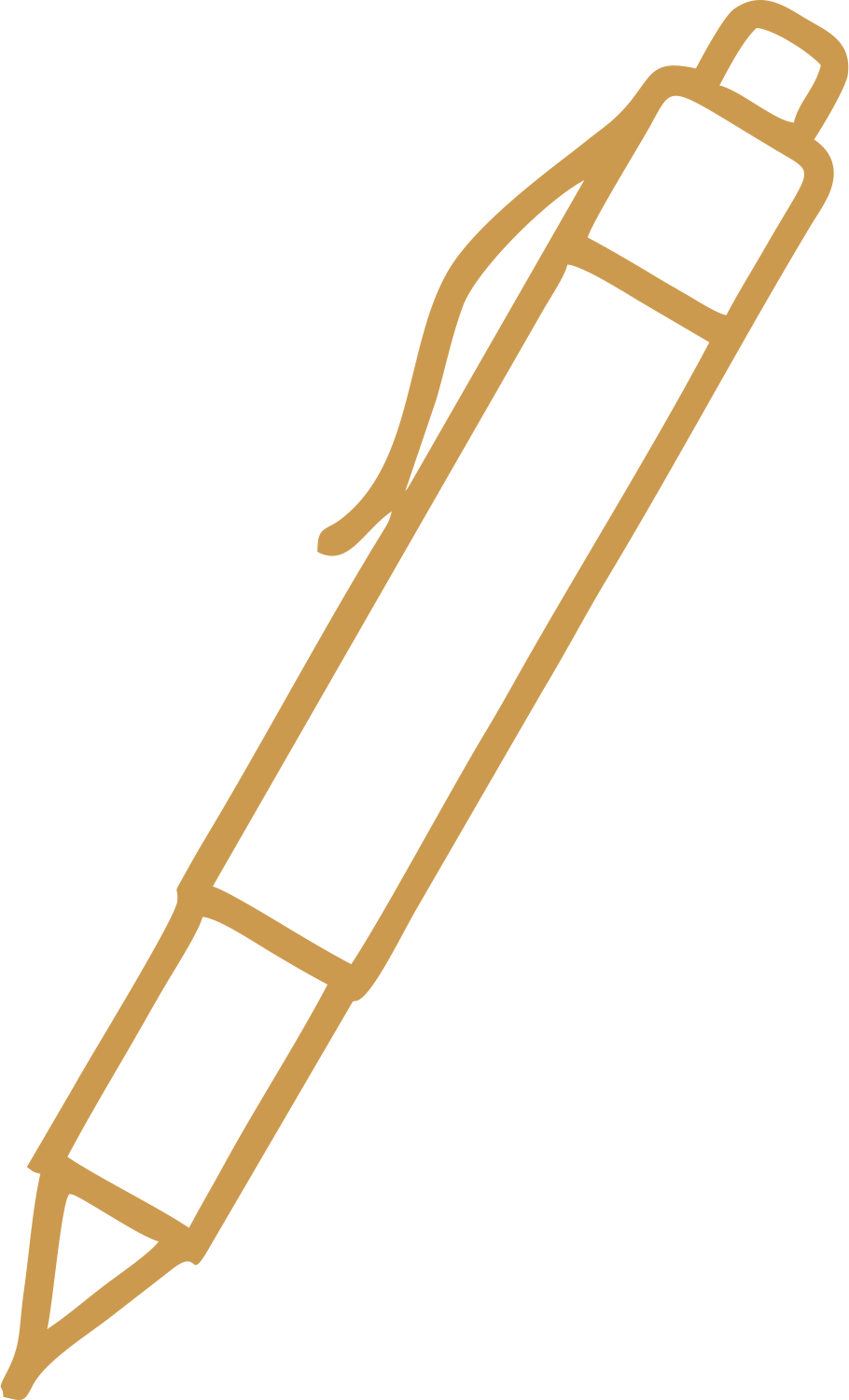 Outline of a pen in gold color with a rectangular clip.