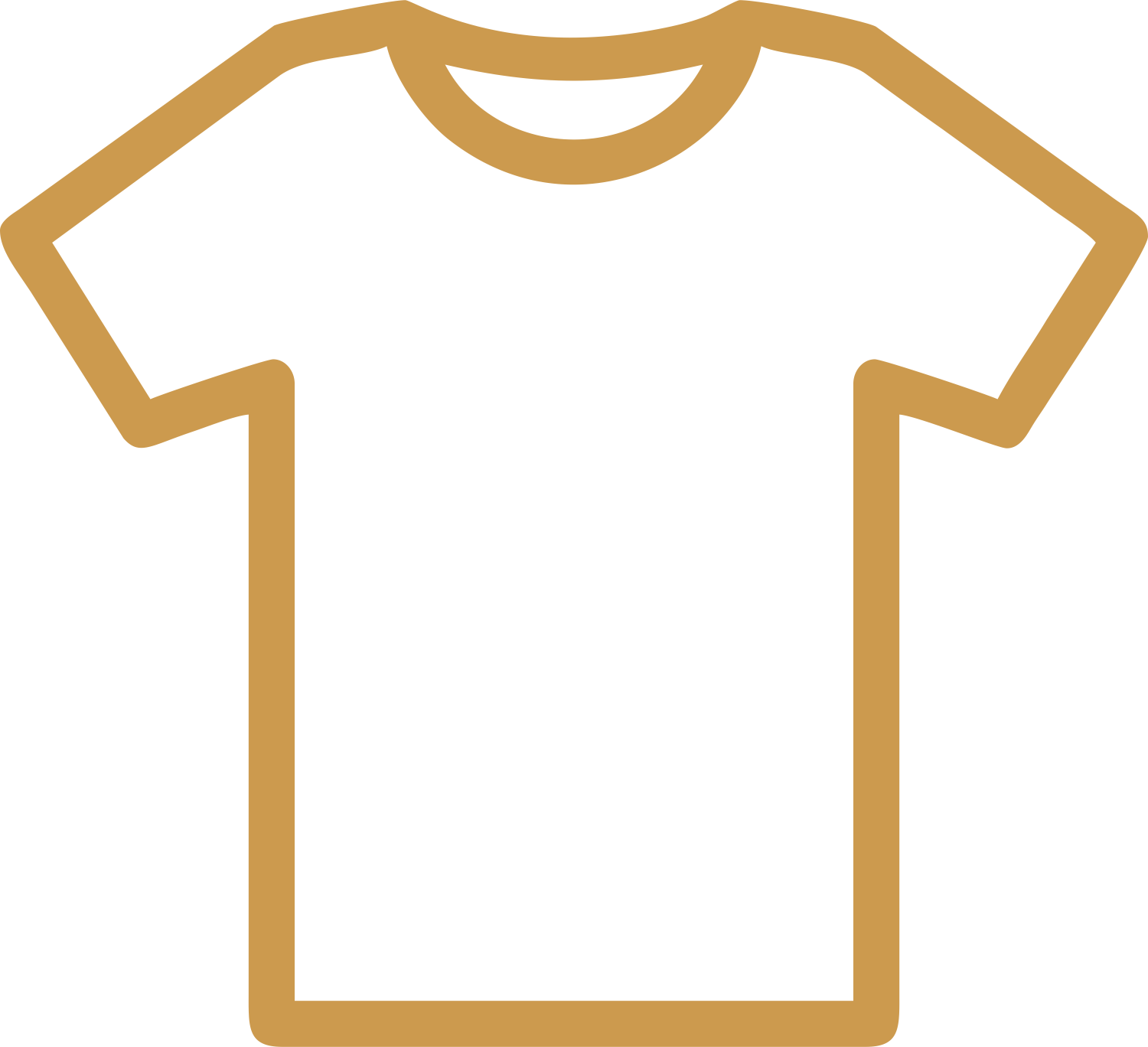 Outline of a T-shirt in light brown color.