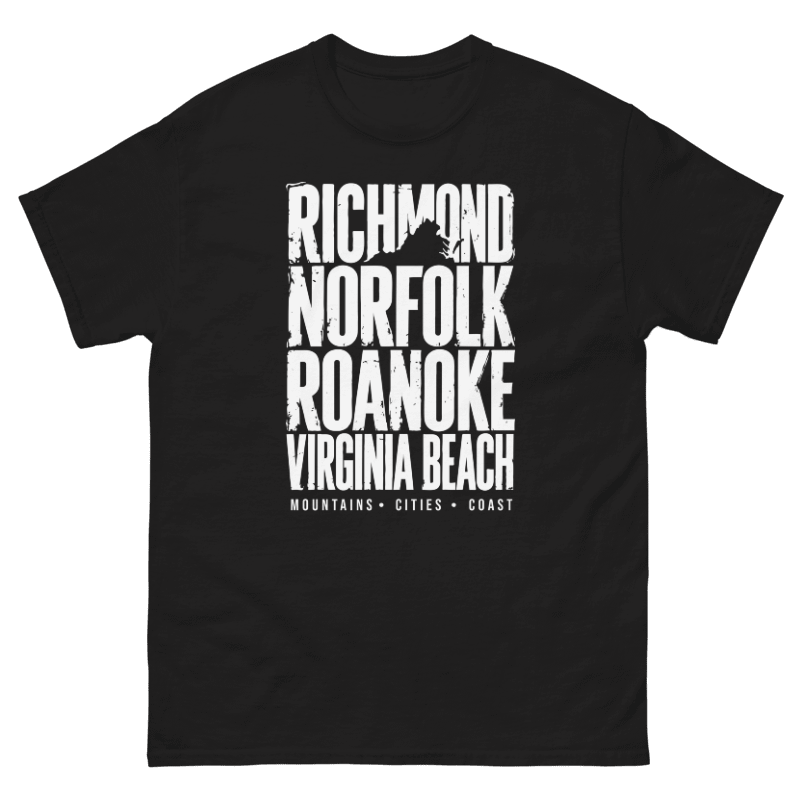 Virginia Cities T-Shirt featuring Richmond Norfolk Roanoke and Virginia Beach
