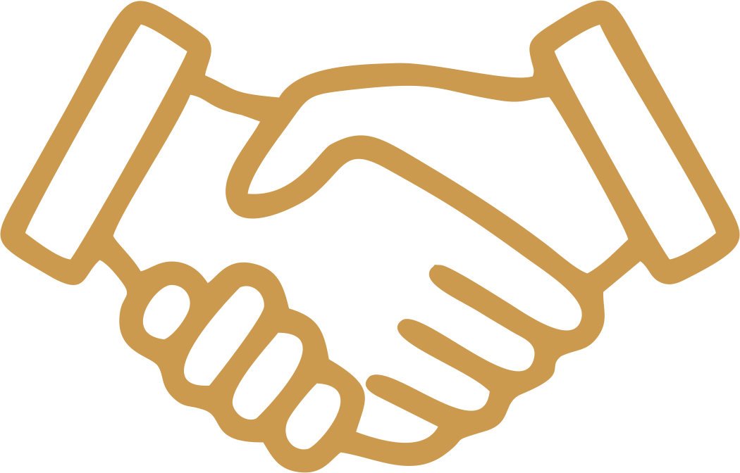 Outline of a handshake with two hands gripping each other's fingers.