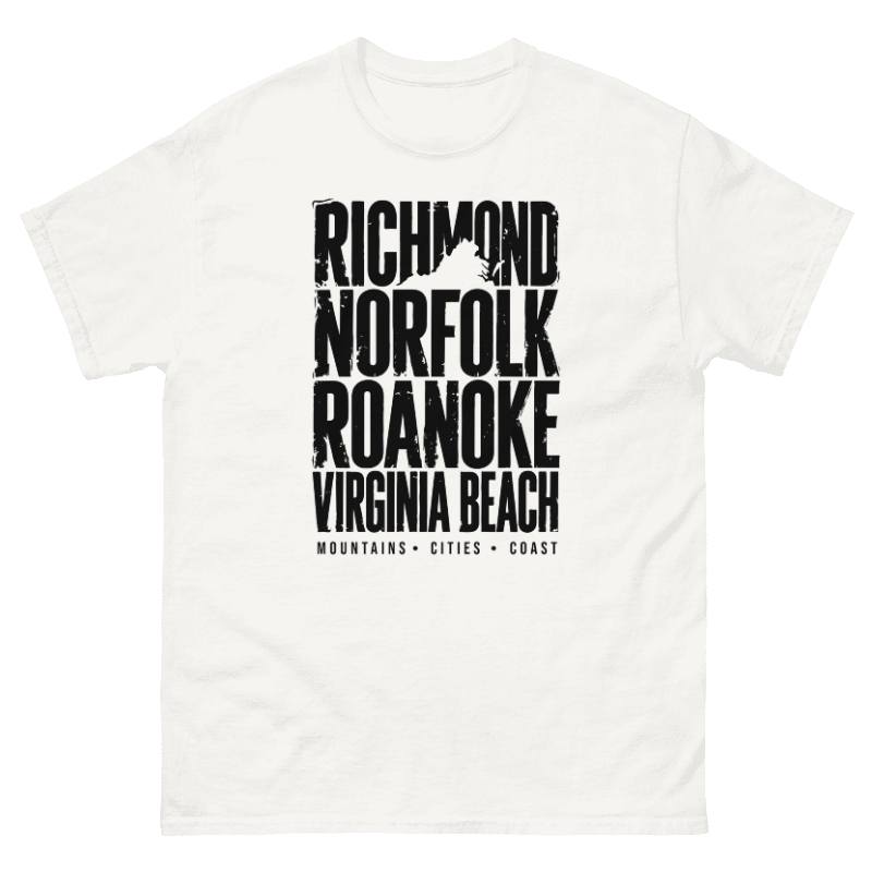 Virginia Cities T-Shirt featuring Richmond Norfolk Roanoke and Virginia Beach