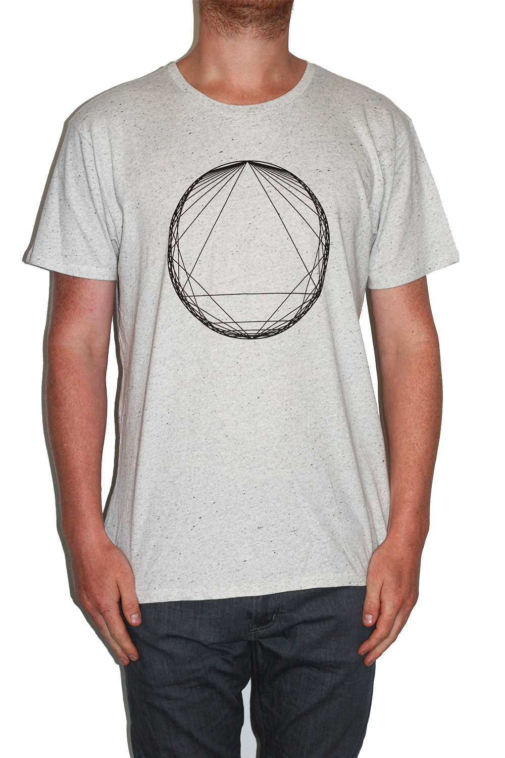 Triangle to circle geometric organic white speckled tshirt