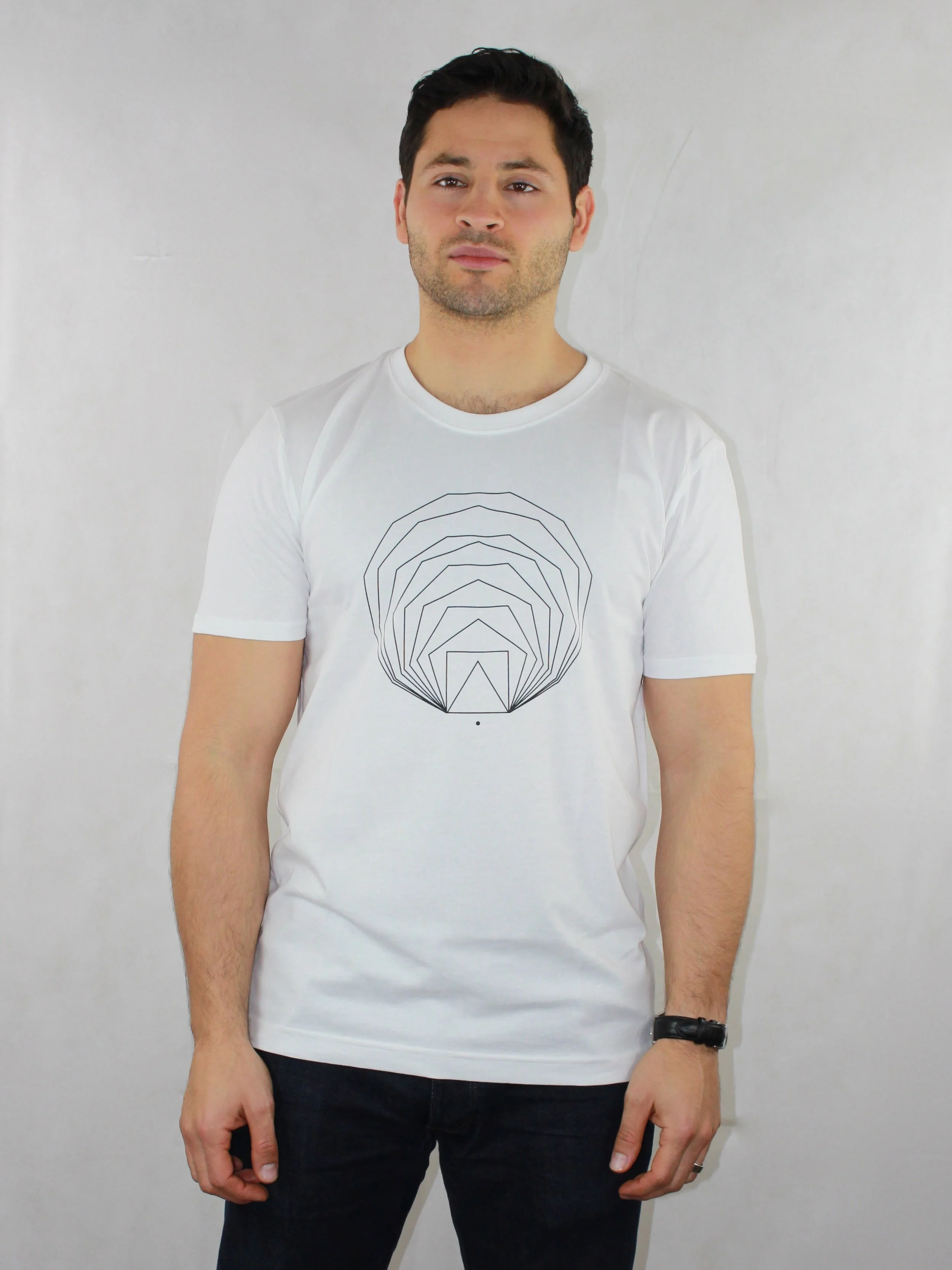 Nested Geometric shapes pattern printed on organic tshirt