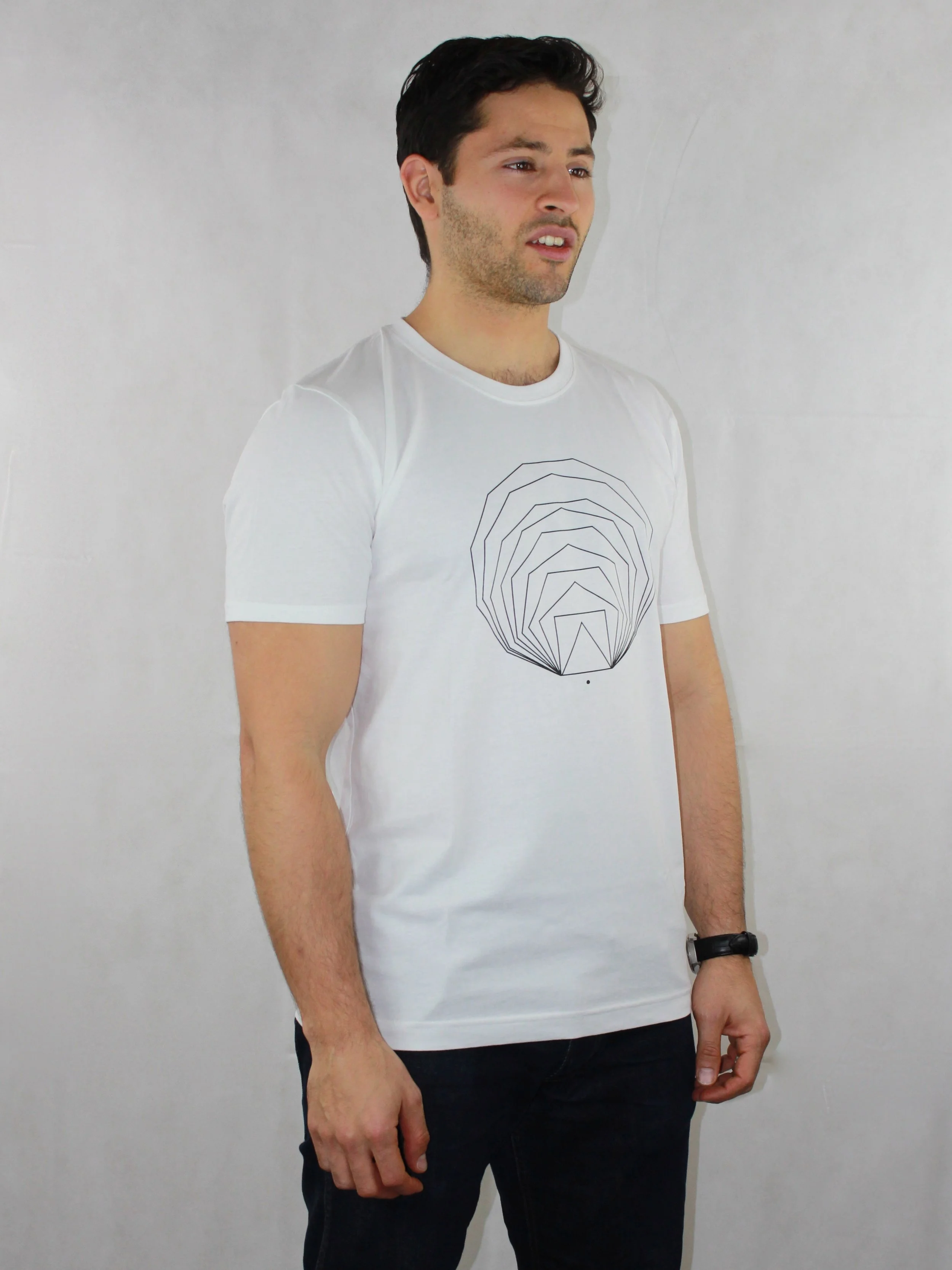 geometric mathematical pattern on organic cotton white tee
